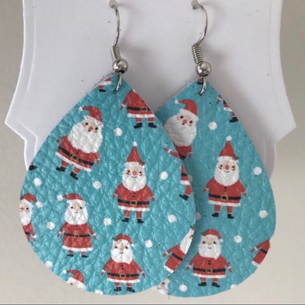 Santa patterned genuine leather earrings